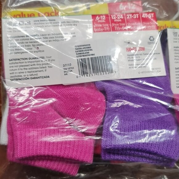 Hanes Baby Girls Toddler Low Cut Socks 2 pack of 10 - Picture 2 of 4
